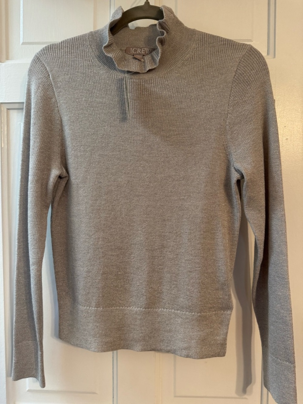 J.Crew Nwt Merino Wool Ruffle Mock Neck Sweater Silver Gray Size M